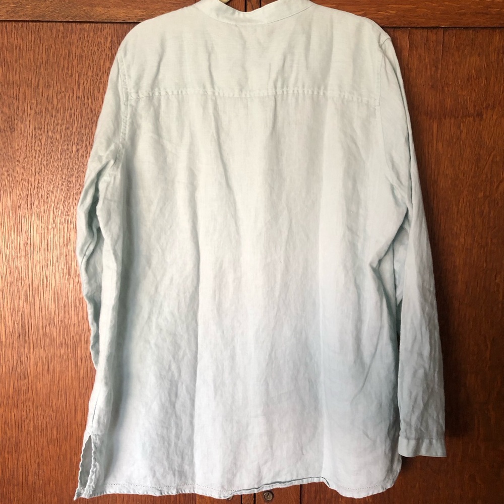 L.L. Bean Linen Aqua Blue tunic top pintuck L button up seafoam blue green - Picture 6 of 7